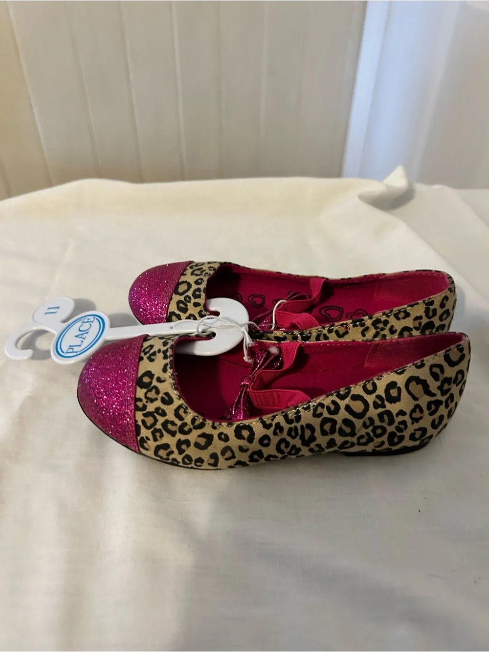 NWT The Children's Place Girls Leopard Ballet Flats W/Pink Glitter Toe/Size 11